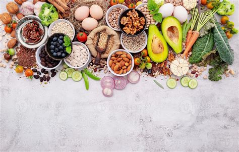 Ingredients for the healthy foods selection 3043438 Stock Photo at Vecteezy