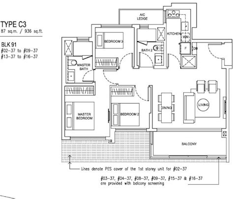 Jewel @ Buangkok -Floorplan – 3 Bedroom – New Launch Condo