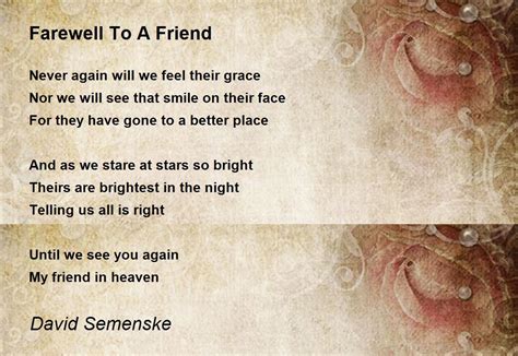 Farewell To A Friend Poem by David Semenske - Poem Hunter