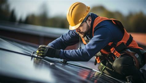 Technician installing solar panels on rooftop roof 29213431 Stock Photo ...