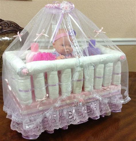 Extremely Cute Baby Girl Diaper Crib Cake | Diaper cakes tutorial, Baby ...