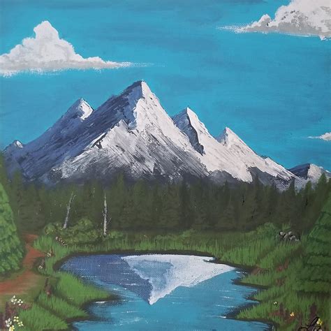 Mountain painting redo added detail into the grass and reflection. i ...