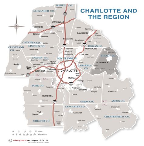 Map of Charlotte NC and surrounding area - Charlotte NC map of neighborhoods (North Carolina - USA)