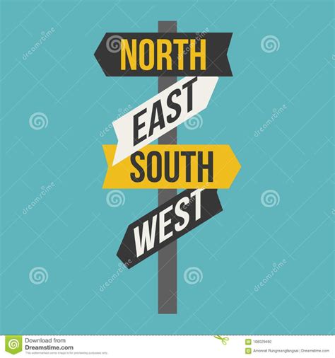 Illustration about Sign post for direction of north, south, east, west, flat design icon ...