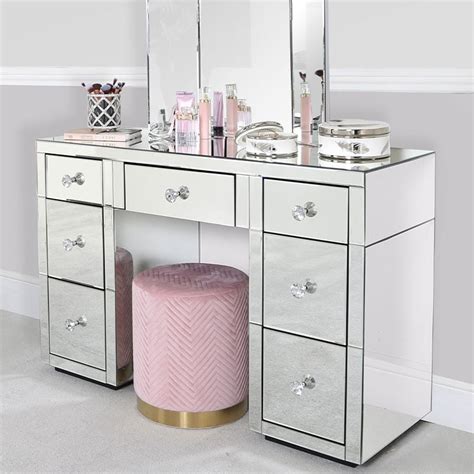 Beverly 7 Drawer Silver Mirrored Dressing Table Vanity Table | Picture ...