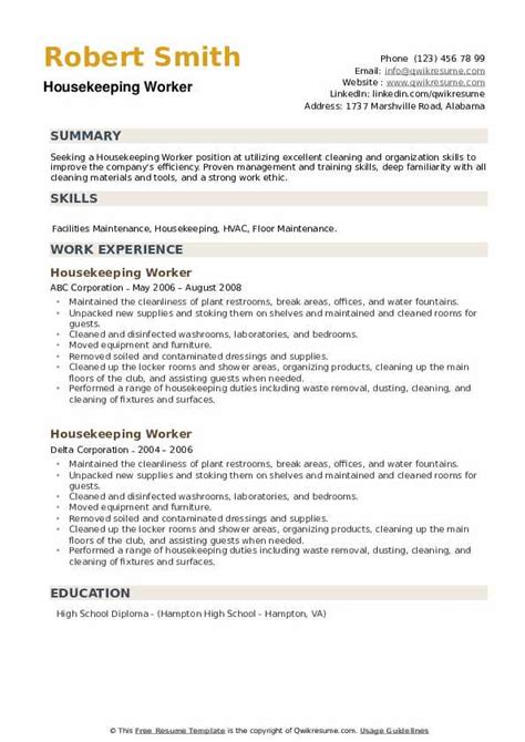 housekeeping duties resume sample Resume housekeeping sample examples ...