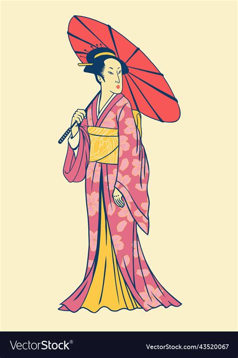 Hand drawing of japanese women in kimono Vector Image