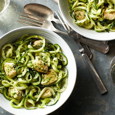 Zucchini Noodles with Pesto & Chicken Recipe - EatingWell