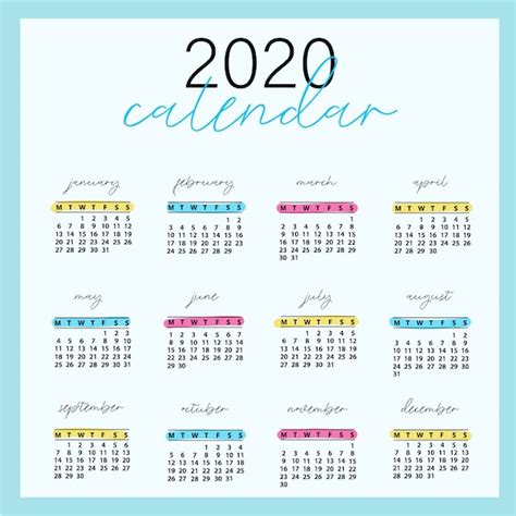 Calendario 2020 En Espanol Para Imprimir Para Ninos