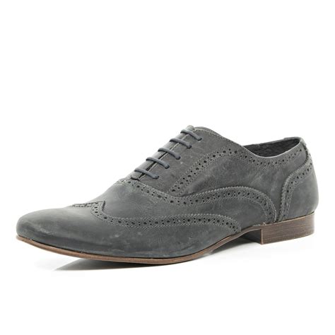 River Island Grey Wingtip Brogues in Gray for Men (Grey) | Lyst