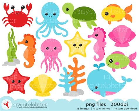 INSTANT DOWNLOAD clipart Cute Under the Sea Animals Fish Turtle ...