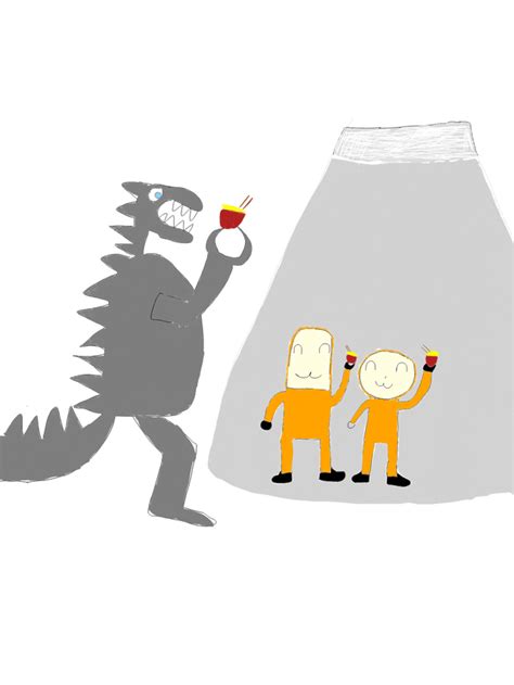 Drew fan art of Popuko and Pipimi hanging out with Godzilla after he used Mt Fuji to make ramen ...