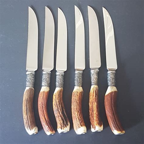 Vintage Genuine Stag Handle, Antler Handle, Steak Knife Set, Set of 6 Steak Knife Set, Sheffield ...