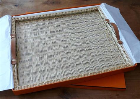 Hermes Rare Wicker Tray with Brown Leather Handles Unused Condition at ...