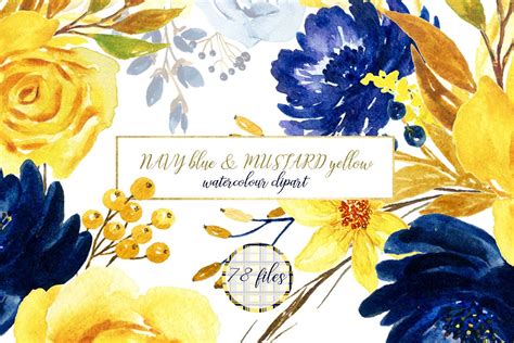 Blue and yellow watercolor flowers