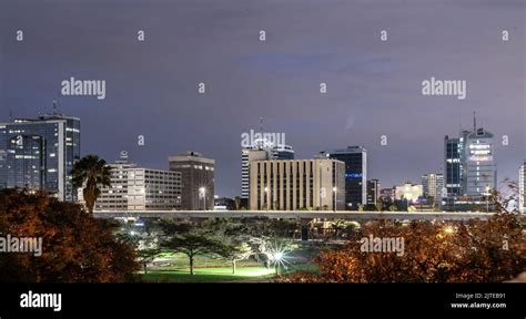 The new Nairobi night skyline. On the foreground is the refurbished ...