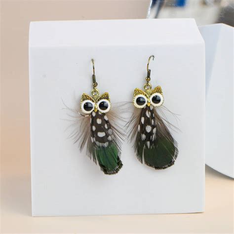 Hand Painted Owl Feather Earrings By GY Studios