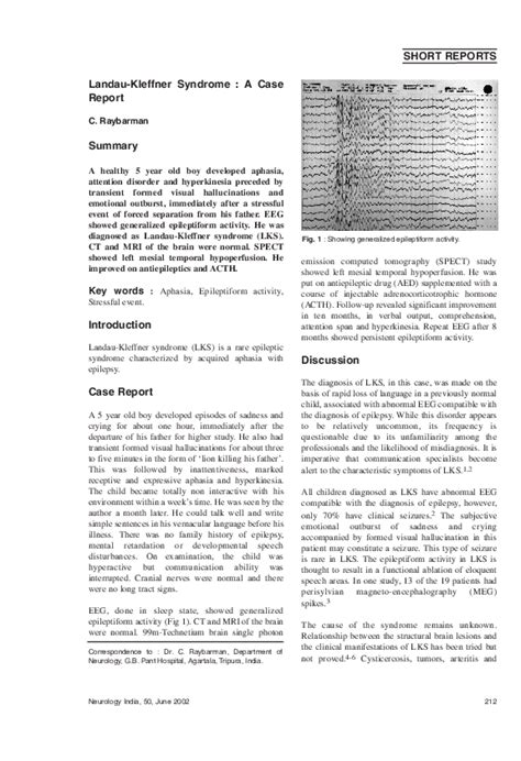 (PDF) Landau-Kleffner syndrome: a case report | CHANDAN RAYBARMAN ...