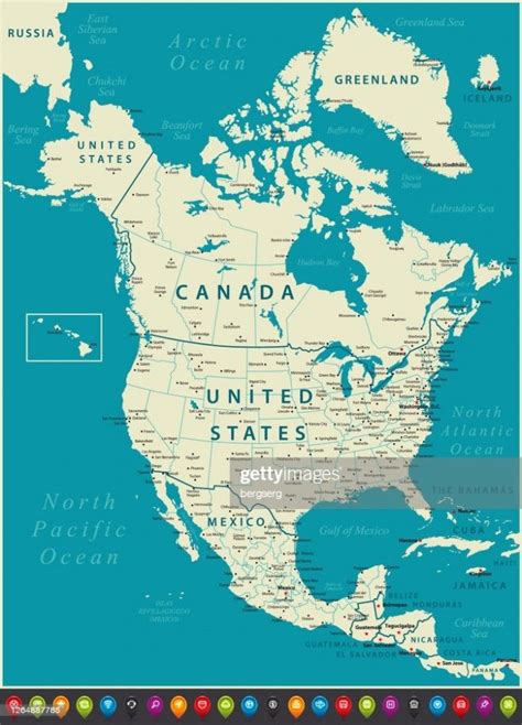 North America Map With United States Mexico And Canada Canada States, United States Map, North ...
