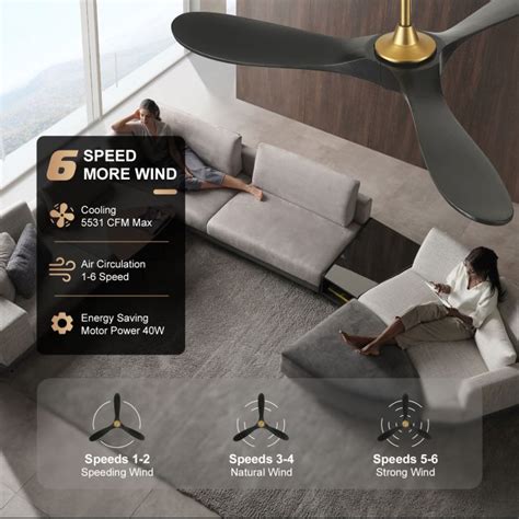 52 Inches Black and Gold Ceiling Fan with Remote Wall Control - Uaikiea