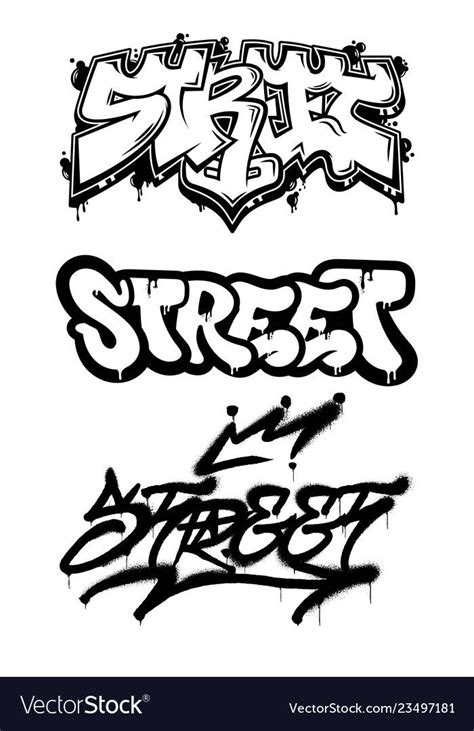 Decorative set with inscriptions "Street" in Graffiti styles on wall by using aerosol spray ...