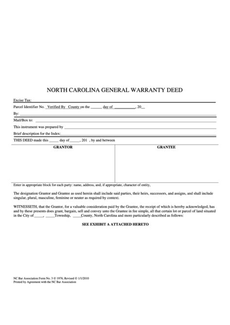 Nc General Warranty Deed - North Carolina printable pdf download