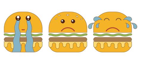 conjunto de Tres triste hamburguesa emoticonos plano Clásico dibujos animados retro estilo. para ...