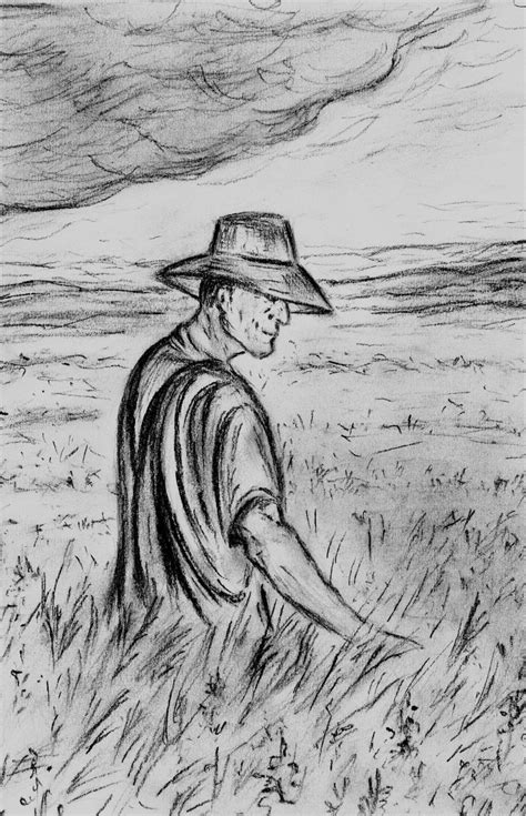 Farmer In The Field Harvest Drawing Charcoal Drawing | Etsy