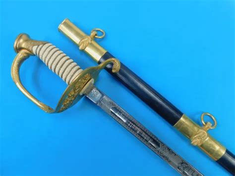 VINTAGE US GERMAN Made Model 1852 Engraved Navy Officer's Sword w/ Scabbard $350.00 - PicClick