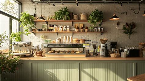 Stylish Korean Cafe Interior Design. Ai Generative Stock Illustration ...