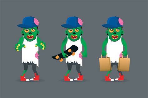 Zombie young boy set isolated on a grey background. Zombie boy cartoon ...