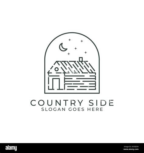 Country side outline logo design vector. Vector line with cabins at the ...