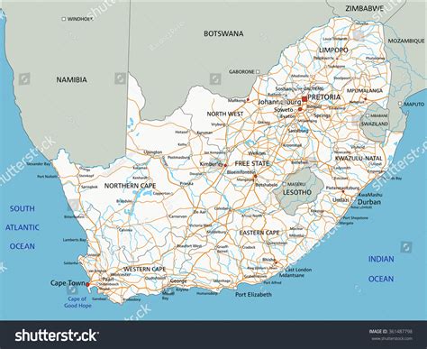 High Detailed South Africa Road Map Stock Vector 361487798 - Shutterstock