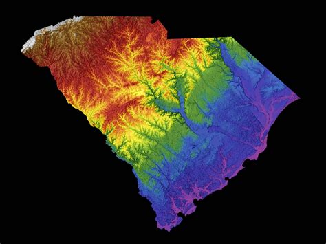 South Carolina Color Elevation Map - Etsy