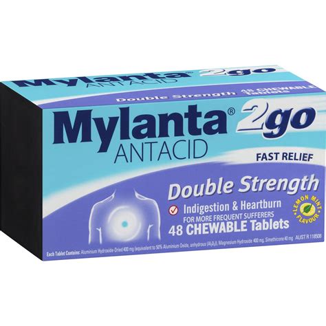 Mylanta 2go Antacid Double Strength Chewable Tablets Lemon Mint 48 Pack ...