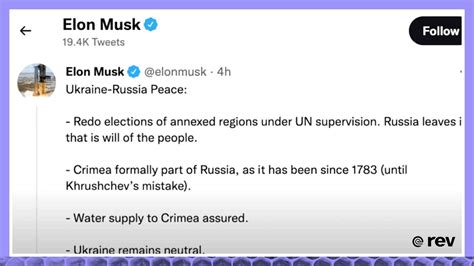 Elon Musk angers many after polling a 'peace plan' Transcript | Rev Blog