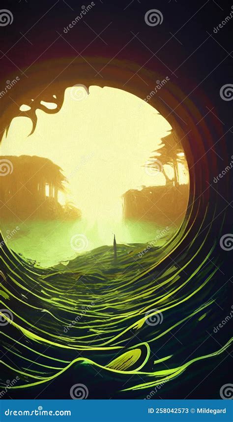 Cave Entrance with a View on a Fantasy Landscape Stock Illustration ...