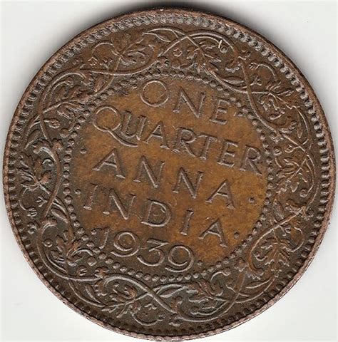 Sansuka Rare 1939 British India George6 quarter anna bronze old coin Modern Coin Collection (1 ...