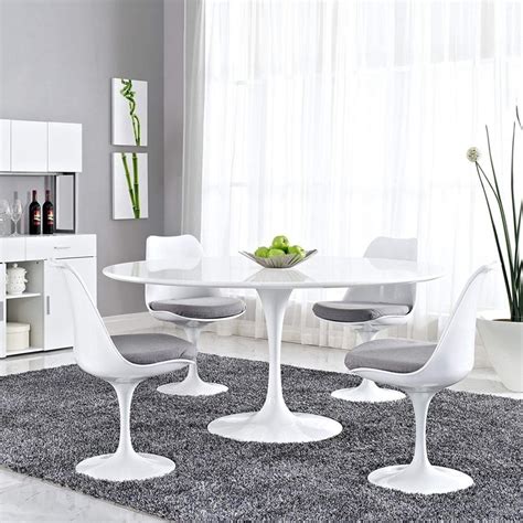 Large 60 Inch Modern Round Pedestal Dining Table White Glossy Contemporary | Interior Design Ideas