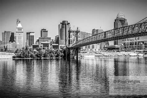 Cincinnati Art Print - Cincinnati Skyline with Roebling Bridge ...