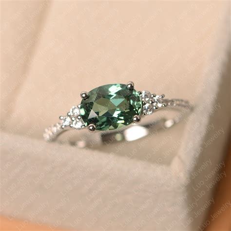 Vintage Green Sapphire Wedding Ring, White Gold, Oval Cut, Green Gemstone, Teal Sapphire - Etsy