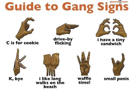 an illustrated guide to gang signs showing how to do the same thing in each hand