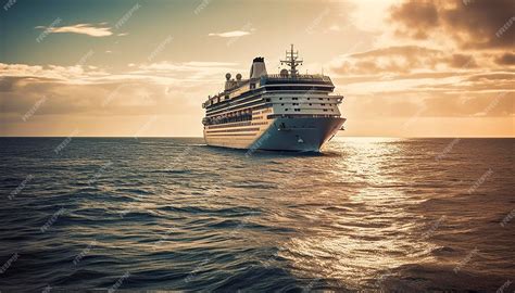 Premium AI Image | A cruise ship in the ocean with a sunset in the ...