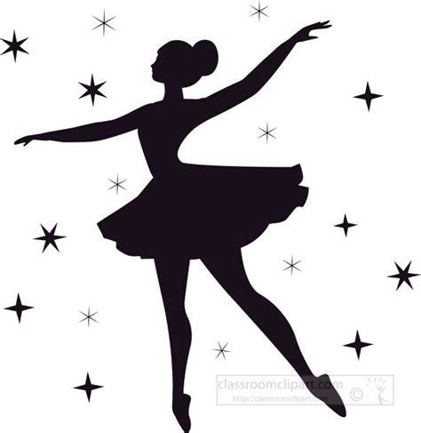 Dance Clipart-black silhouette of a ballerina surrounded by starts