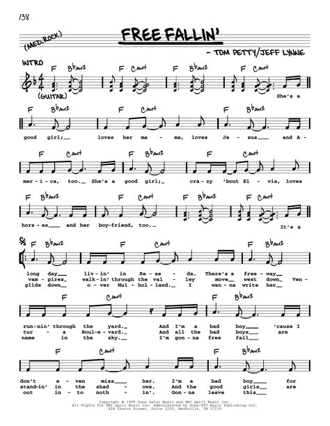 Free Fallin' by Tom Petty Sheet Music for Real Book – Melody, Lyrics ...