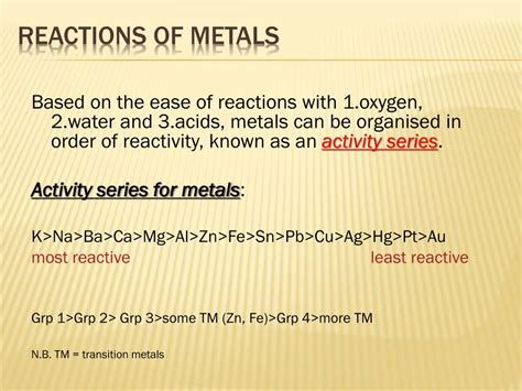 PPT - Reactions of Metals PowerPoint Presentation, free download - ID:3634202