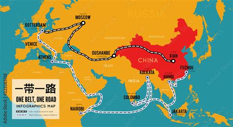 One belt one road. New Chinese trade silk road. Vector map infographics ...