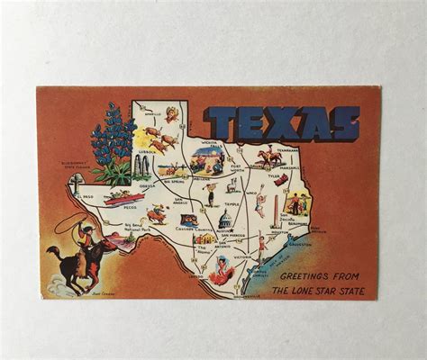 TEXAS Map POSTCARD / Vintage Greetings from TEXAS Souvenir | Etsy ...