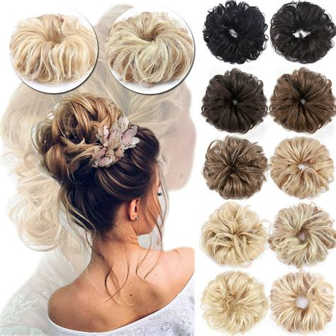 SEGO Messy Bun Human Hair Piece Bun Hair Scrunchie Fluffy Curly Touseld ...