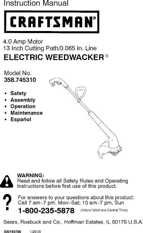 Craftsman 358745310 User Manual ELECTRIC WEED TRIMMER Manuals And ...